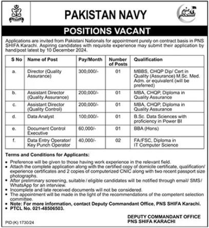 Pakistan Navy Management Posts Karachi 2024